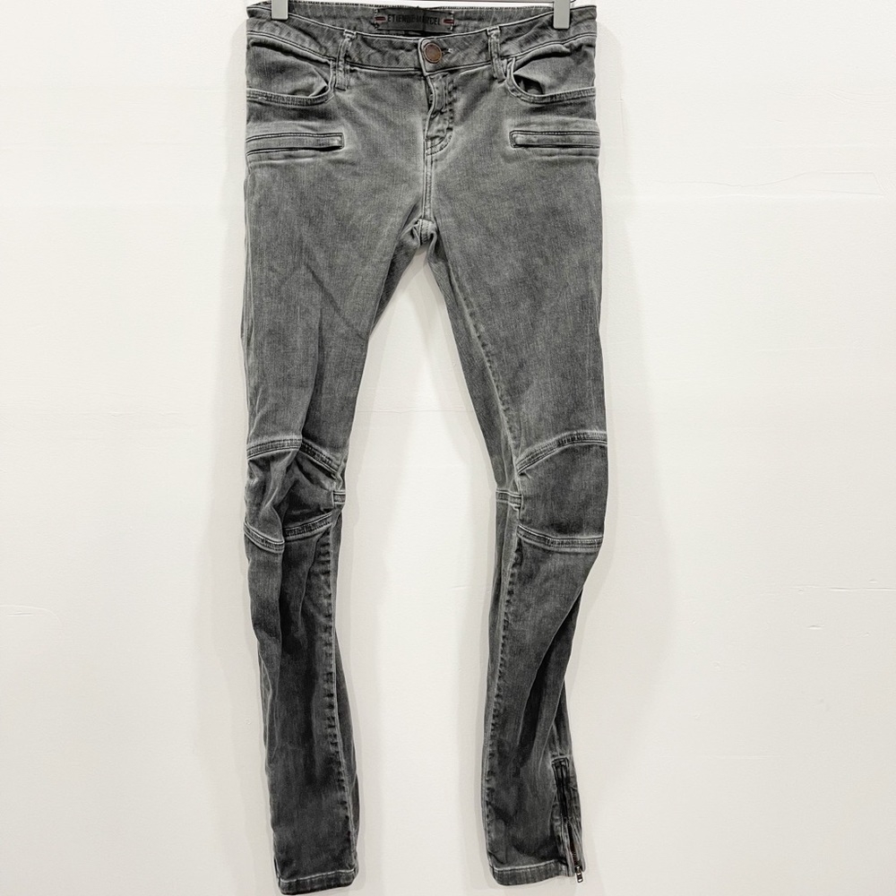 Etienne Marcel Stretch Fit Moto Skinny Jeans Washed Grey Ankle Zip Size 28 - Picture 3 of 11